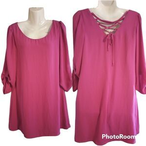 Magenta tunic dress with lattice detailing in back